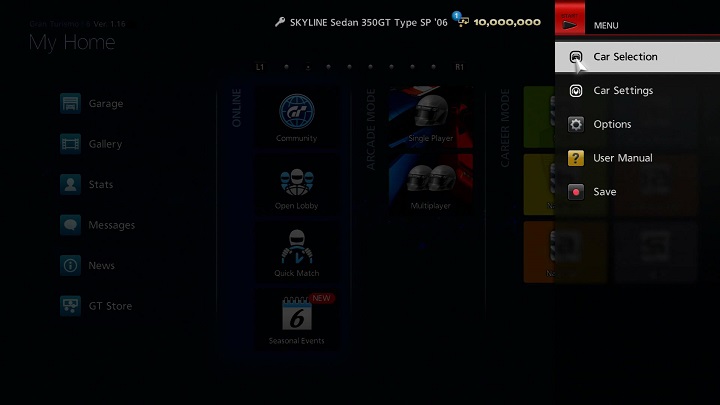 メニューの表示