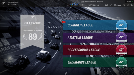 Domovská obrazovka režimu GT League