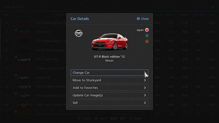 Lista de compras - Tuning e Serviços - Manual do Gran Turismo®6