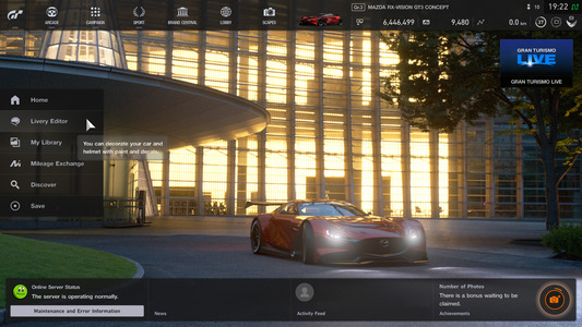 2. Na domovské obrazovce Gran Turismo Sport zvolte [Editor vzhledů].