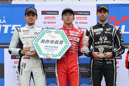 Fraga after completing Round 15 in 2nd place. His third podium finish this race weekend. (Centre: winner, Shun Koide, Right: David Vidales in 3rd)